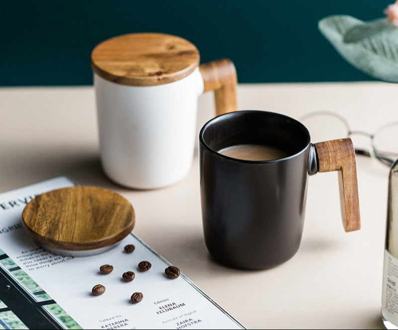 Gavepakke, Trehåndtak med lokk, Kaffekopp for elskere, Kaffe kopper, Keramikk kaffe kopp, Kopp-sett, Kaffe kopp av tre