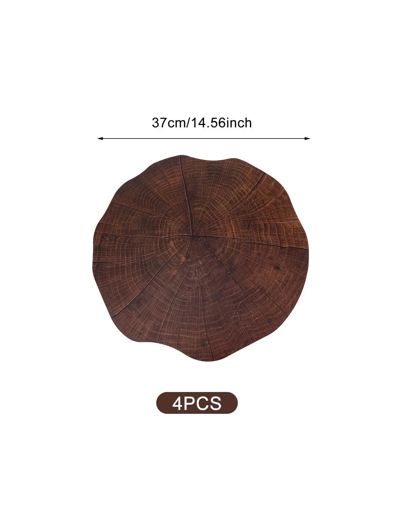 Sovrik 4-pk Trekring-bordsett | Naturlig treutseende | Varmebestandig & Rutsjesikkert