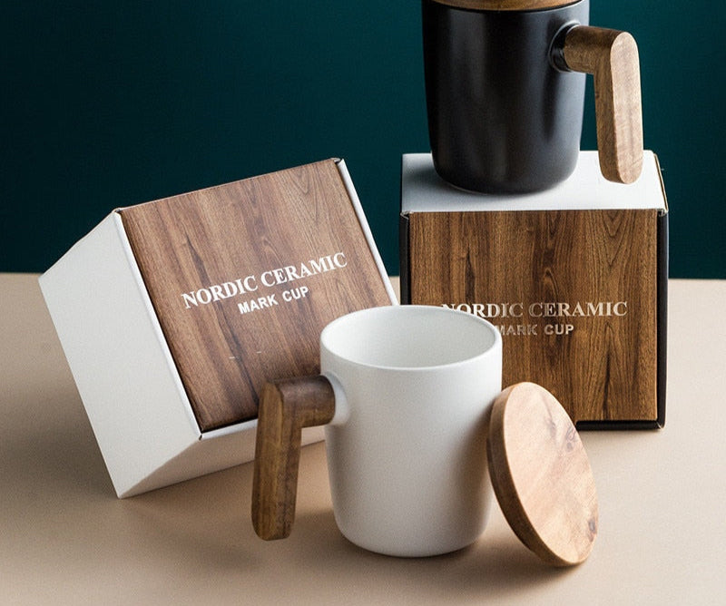 Gavepakke, Trehåndtak med lokk, Kaffekopp for elskere, Kaffe kopper, Keramikk kaffe kopp, Kopp-sett, Kaffe kopp av tre