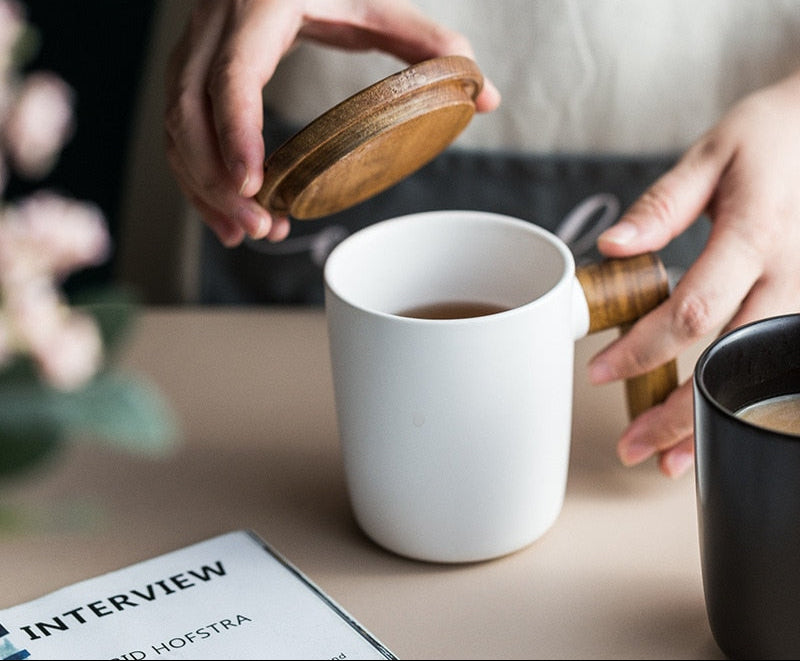 Gavepakke, Trehåndtak med lokk, Kaffekopp for elskere, Kaffe kopper, Keramikk kaffe kopp, Kopp-sett, Kaffe kopp av tre