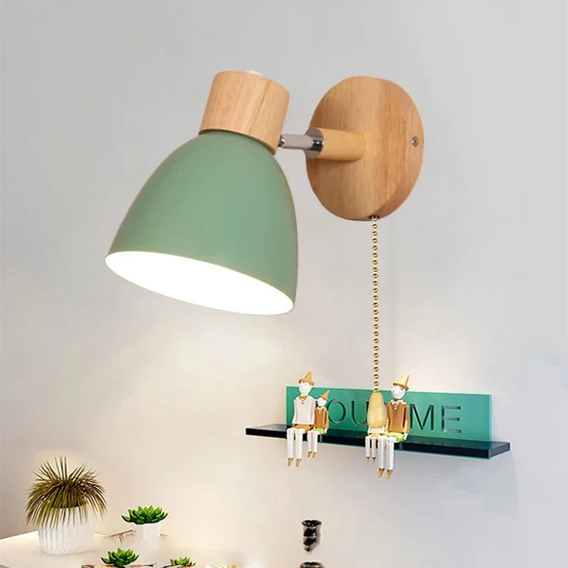 Sovrik Trevegglampe med bryter – Moderne vegglampe for soverom, stue og bolvbelysning, 6-fargers justerbar hode