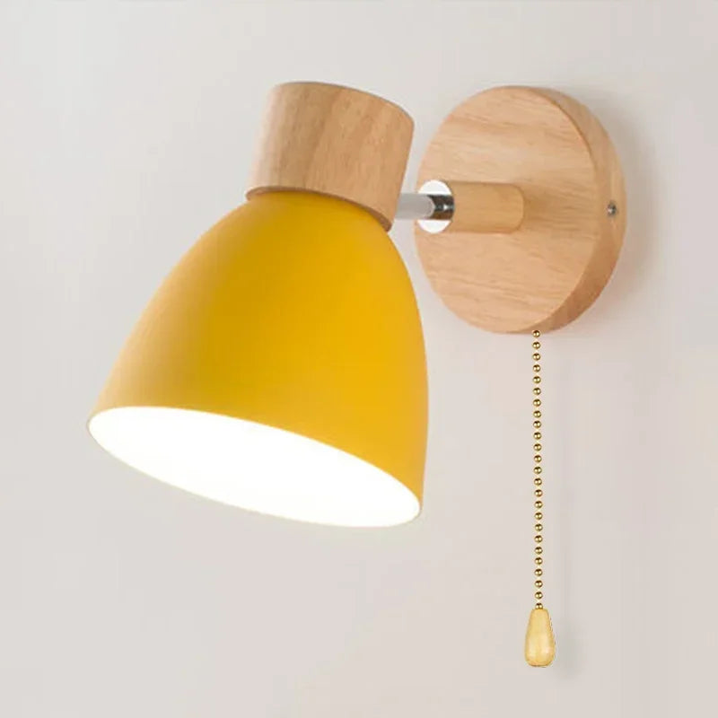 Sovrik Trevegglampe med bryter – Moderne vegglampe for soverom, stue og bolvbelysning, 6-fargers justerbar hode