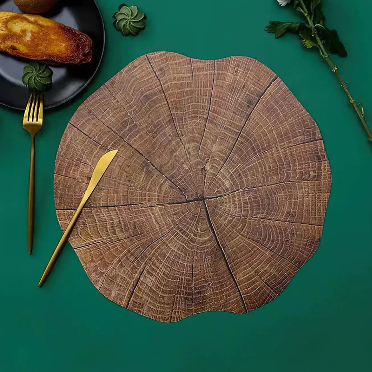 Sovrik 4-pk Trekring-bordsett | Naturlig treutseende | Varmebestandig & Rutsjesikkert