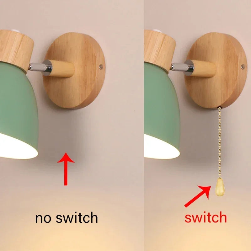 Sovrik Trevegglampe med bryter – Moderne vegglampe for soverom, stue og bolvbelysning, 6-fargers justerbar hode
