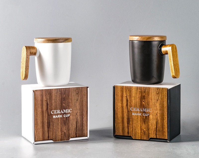 Gavepakke, Trehåndtak med lokk, Kaffekopp for elskere, Kaffe kopper, Keramikk kaffe kopp, Kopp-sett, Kaffe kopp av tre